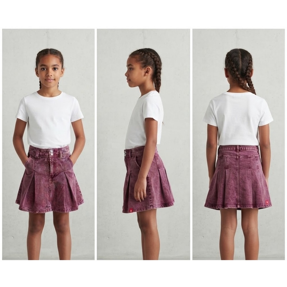 GAP x American Girl Pleated Mini Skirt Girls 8 Burgundy Denim Cotton Pockets